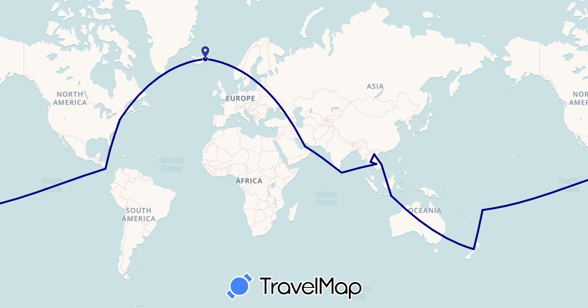 TravelMap itinerary: driving in United Arab Emirates, Australia, Costa Rica, Cuba, Fiji, Indonesia, Iceland, Cambodia, Laos, Sri Lanka, New Zealand, Thailand, United States, Vietnam (Asia, Europe, North America, Oceania)